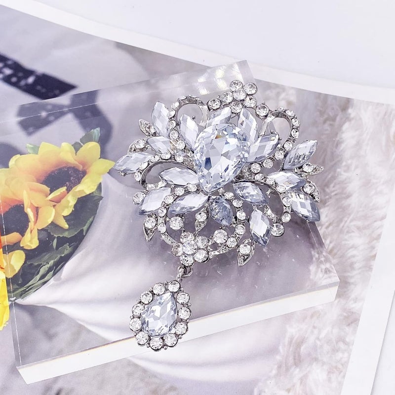 LAXPICOL Wedding Bridal Big Brown Crystal Rhinestone Bouquet Brooch Pin for Women Golden Tone - Image 2